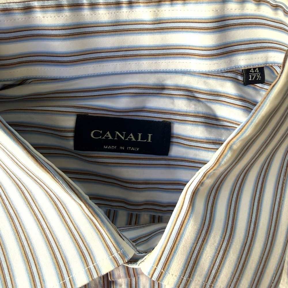 Canali Button Up Dress Shirt Mens Sz 44 EU 17.5 US Multicolor Striped Made Italy - Picture 4 of 11